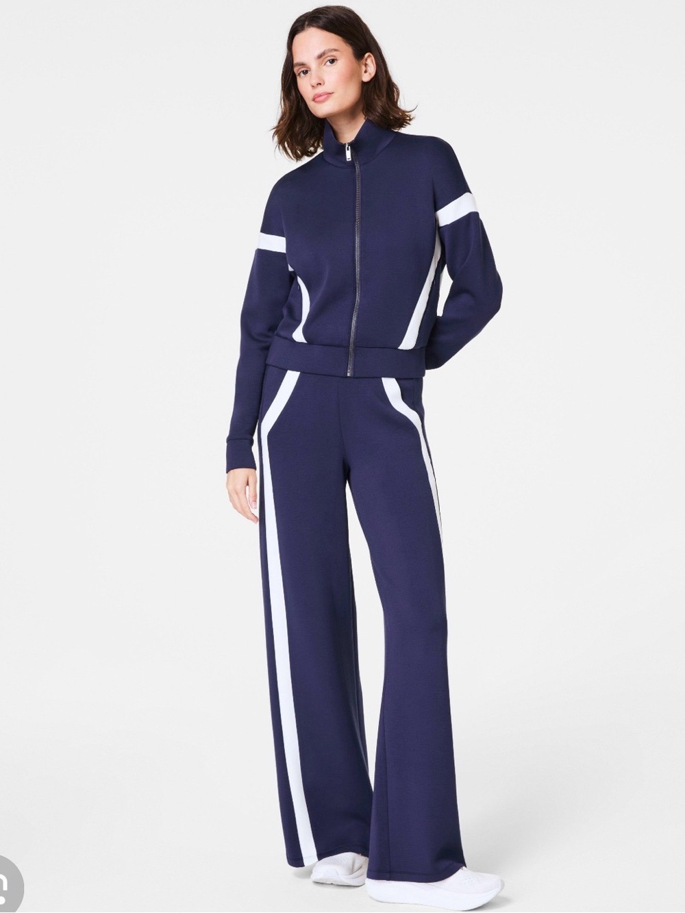 SPANX Navy and White Wide-Leg Track Pants Set